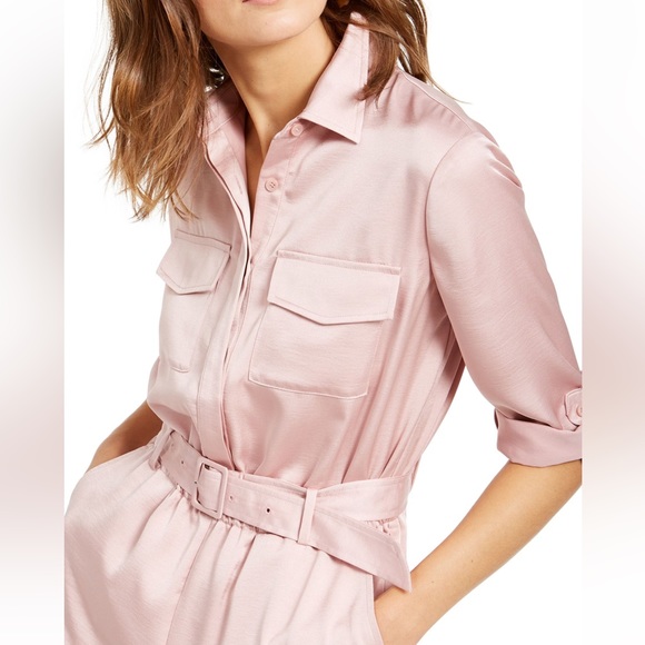 INC International Concept Pink Satin Utility Jumpsuit - Picture 1 of 4